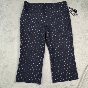 NWT Kim Rogers Womens 16 Navy Sailboat Print Super Stretch Capri Pants